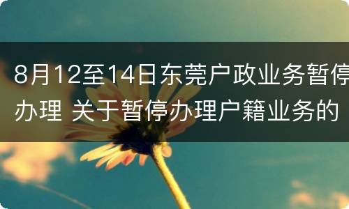 8月12至14日东莞户政业务暂停办理 关于暂停办理户籍业务的通告