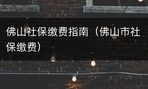 佛山社保缴费指南（佛山市社保缴费）