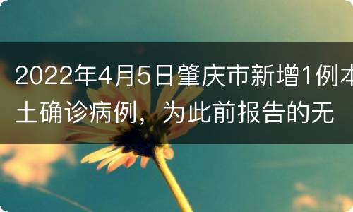 2022年4月5日肇庆市新增1例本土确诊病例，为此前报告的无症状感染者转归