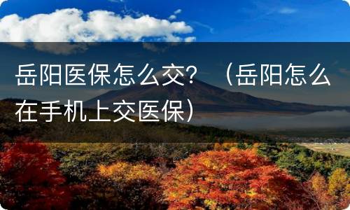 岳阳医保怎么交？（岳阳怎么在手机上交医保）