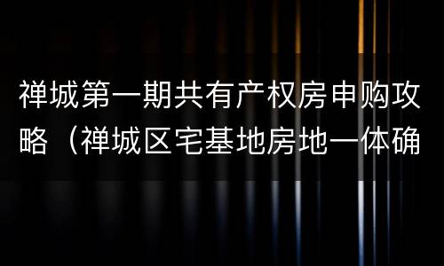 禅城第一期共有产权房申购攻略（禅城区宅基地房地一体确权）
