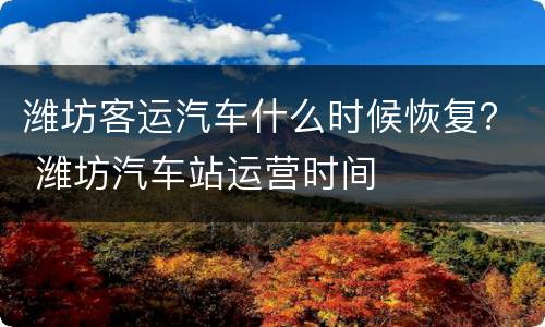 潍坊客运汽车什么时候恢复？ 潍坊汽车站运营时间