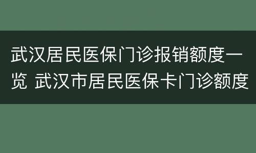 武汉居民医保门诊报销额度一览 武汉市居民医保卡门诊额度