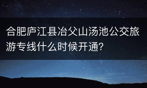 合肥庐江县冶父山汤池公交旅游专线什么时候开通？