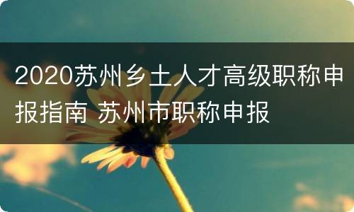 2020苏州乡土人才高级职称申报指南 苏州市职称申报