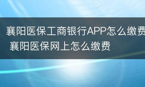 襄阳医保工商银行APP怎么缴费 襄阳医保网上怎么缴费