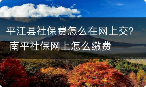 平江县社保费怎么在网上交？ 南平社保网上怎么缴费