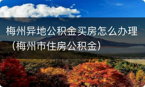 梅州异地公积金买房怎么办理（梅州市住房公积金）