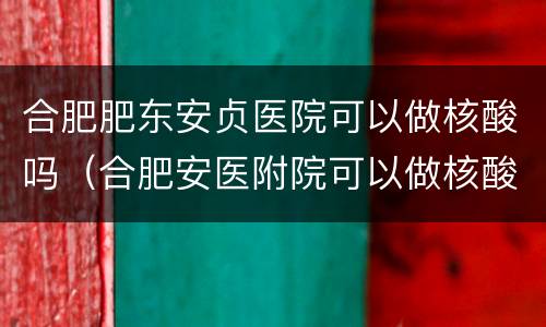 合肥肥东安贞医院可以做核酸吗（合肥安医附院可以做核酸检测吗）