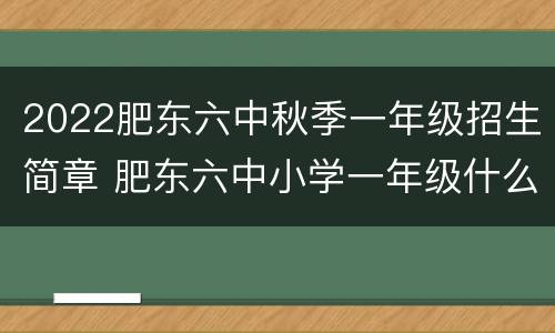 2022肥东六中秋季一年级招生简章 肥东六中小学一年级什么时候报名