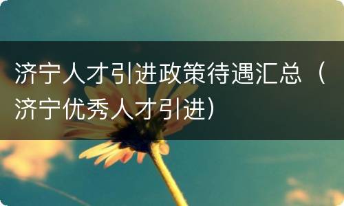 济宁人才引进政策待遇汇总（济宁优秀人才引进）
