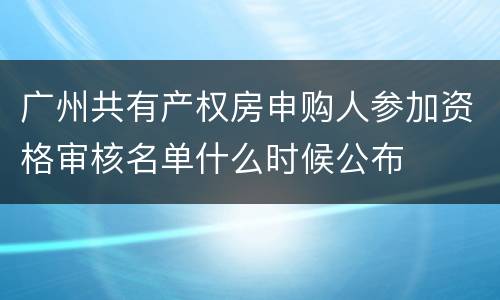 广州共有产权房申购人参加资格审核名单什么时候公布