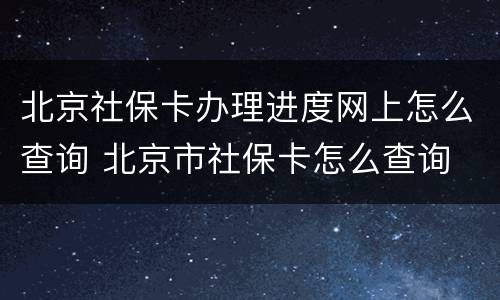 北京社保卡办理进度网上怎么查询 北京市社保卡怎么查询