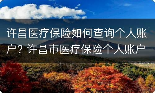 许昌医疗保险如何查询个人账户? 许昌市医疗保险个人账户查询