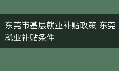 东莞市基层就业补贴政策 东莞就业补贴条件