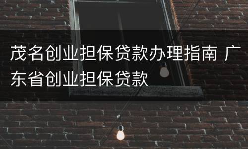 茂名创业担保贷款办理指南 广东省创业担保贷款