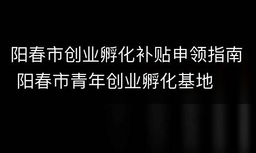 阳春市创业孵化补贴申领指南 阳春市青年创业孵化基地