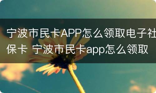 宁波市民卡APP怎么领取电子社保卡 宁波市民卡app怎么领取电子社保卡激活