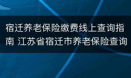 宿迁养老保险缴费线上查询指南 江苏省宿迁市养老保险查询