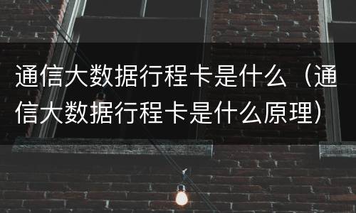 通信大数据行程卡是什么（通信大数据行程卡是什么原理）