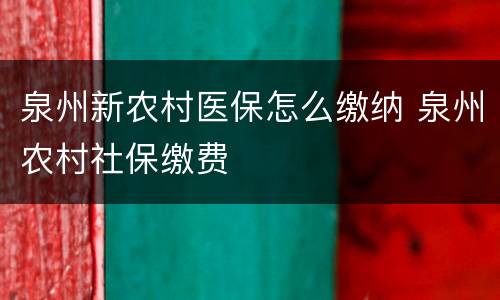 泉州新农村医保怎么缴纳 泉州农村社保缴费