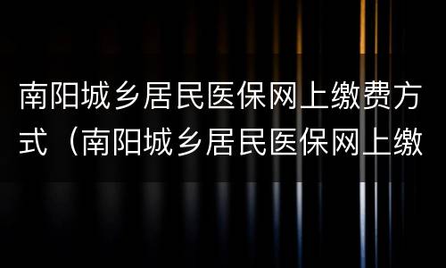 南阳城乡居民医保网上缴费方式（南阳城乡居民医保网上缴费方式是什么）