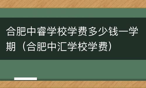 合肥中睿学校学费多少钱一学期（合肥中汇学校学费）