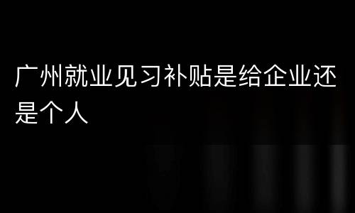 广州就业见习补贴是给企业还是个人