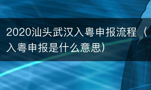 2020汕头武汉入粤申报流程（入粤申报是什么意思）