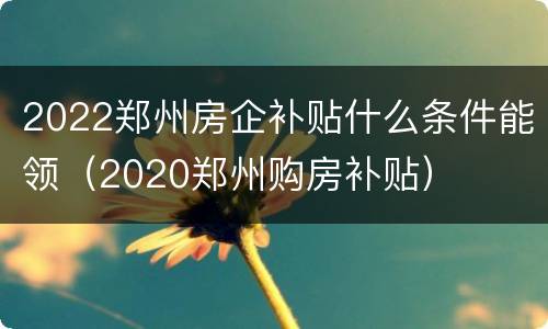 2022郑州房企补贴什么条件能领（2020郑州购房补贴）