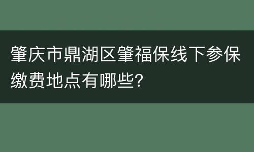 肇庆市鼎湖区肇福保线下参保缴费地点有哪些？