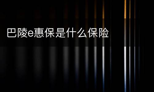 巴陵e惠保是什么保险