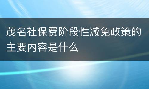 茂名社保费阶段性减免政策的主要内容是什么