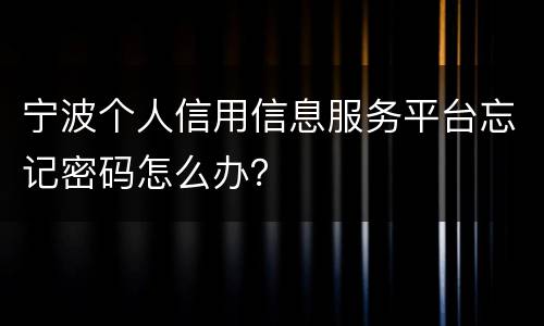 宁波个人信用信息服务平台忘记密码怎么办？