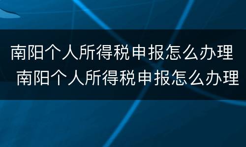 南阳个人所得税申报怎么办理 南阳个人所得税申报怎么办理退税