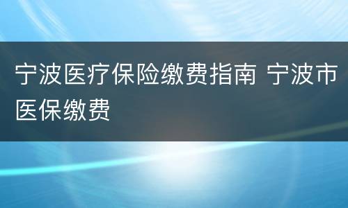 宁波医疗保险缴费指南 宁波市医保缴费