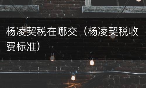 杨凌契税在哪交（杨凌契税收费标准）