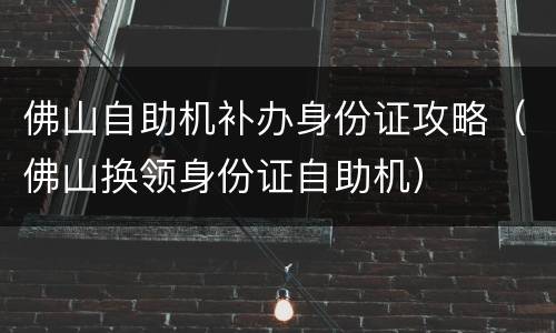 佛山自助机补办身份证攻略（佛山换领身份证自助机）