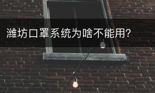 潍坊口罩系统为啥不能用？