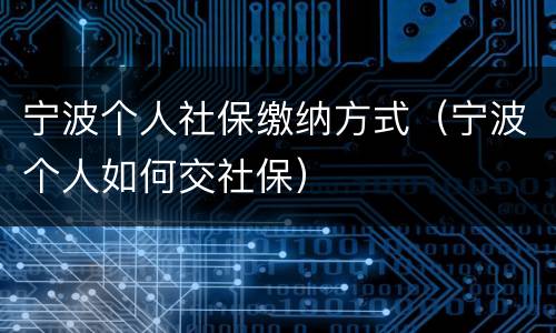 宁波个人社保缴纳方式（宁波个人如何交社保）