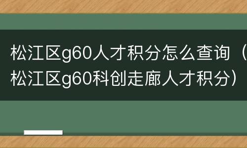 松江区g60人才积分怎么查询（松江区g60科创走廊人才积分）
