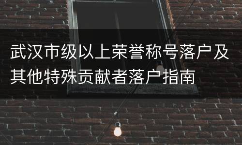 武汉市级以上荣誉称号落户及其他特殊贡献者落户指南