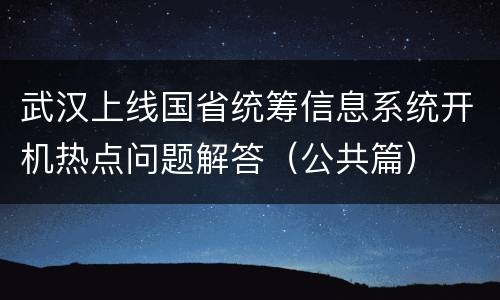 武汉上线国省统筹信息系统开机热点问题解答（公共篇）