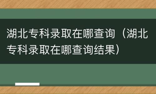 湖北专科录取在哪查询（湖北专科录取在哪查询结果）