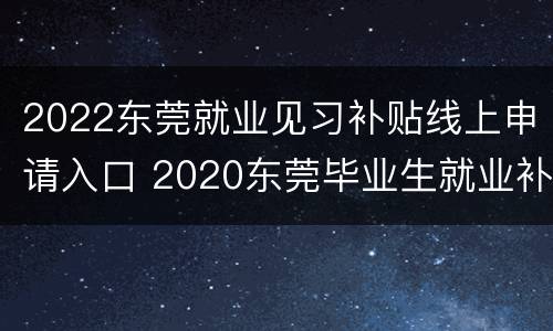 2022东莞就业见习补贴线上申请入口 2020东莞毕业生就业补贴