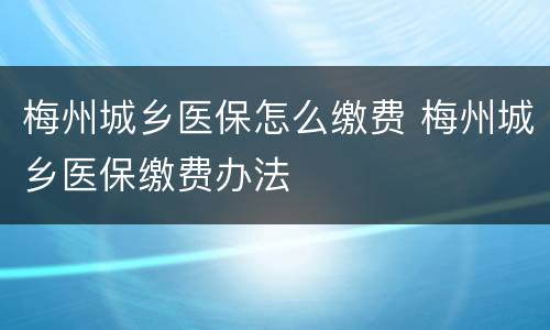 梅州城乡医保怎么缴费 梅州城乡医保缴费办法