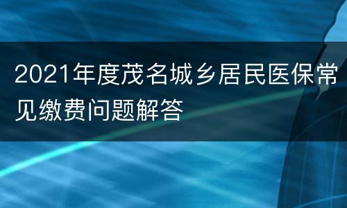 2021年度茂名城乡居民医保常见缴费问题解答