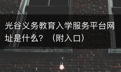 光谷义务教育入学服务平台网址是什么？（附入口）