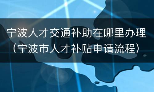 宁波人才交通补助在哪里办理（宁波市人才补贴申请流程）