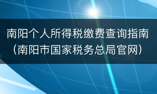 南阳个人所得税缴费查询指南（南阳市国家税务总局官网）